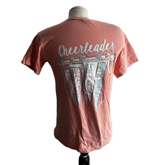 Varsity Spirit Pink Cheerleader with Flags Cotton TShirt Sz Small Womens Short S - Picture 2 of 8